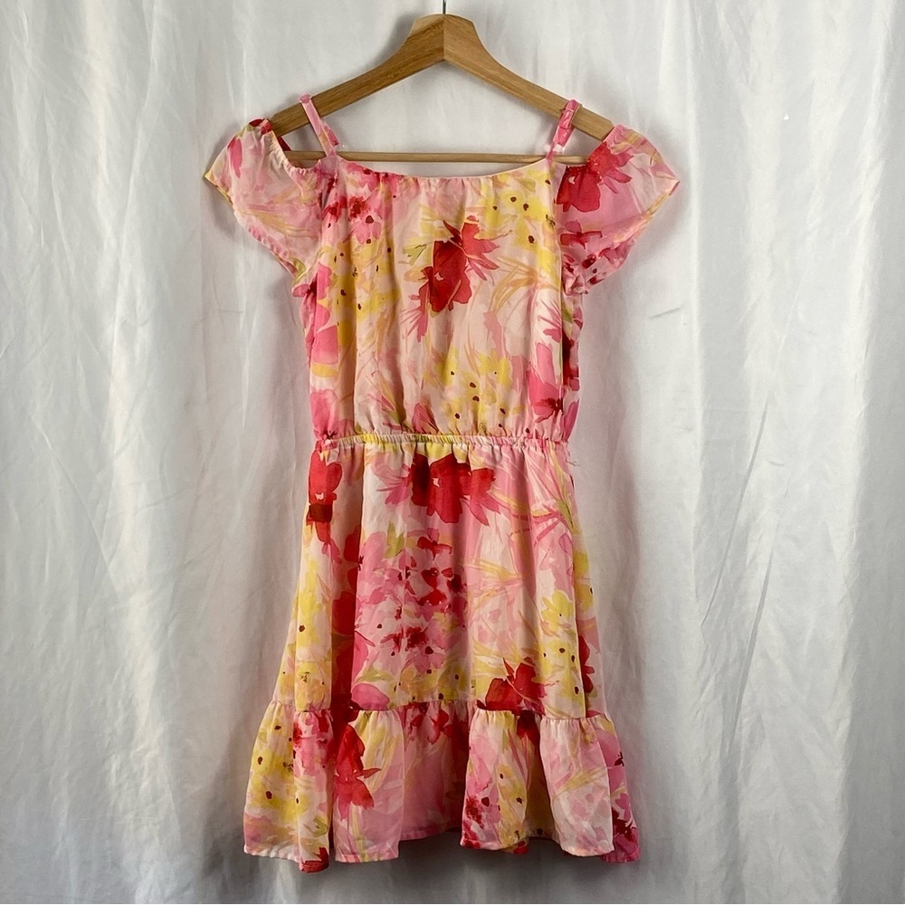 The Children’s Place Multicolor Floral Open Shoulder Ruffle Dress Large 10/12